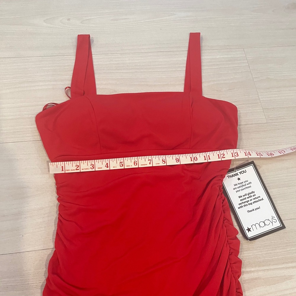 🆕City Studio Sexy Red Square Neck Ruched Bodycon Mini Cocktail Dress Women Sz L - Picture 5 of 7